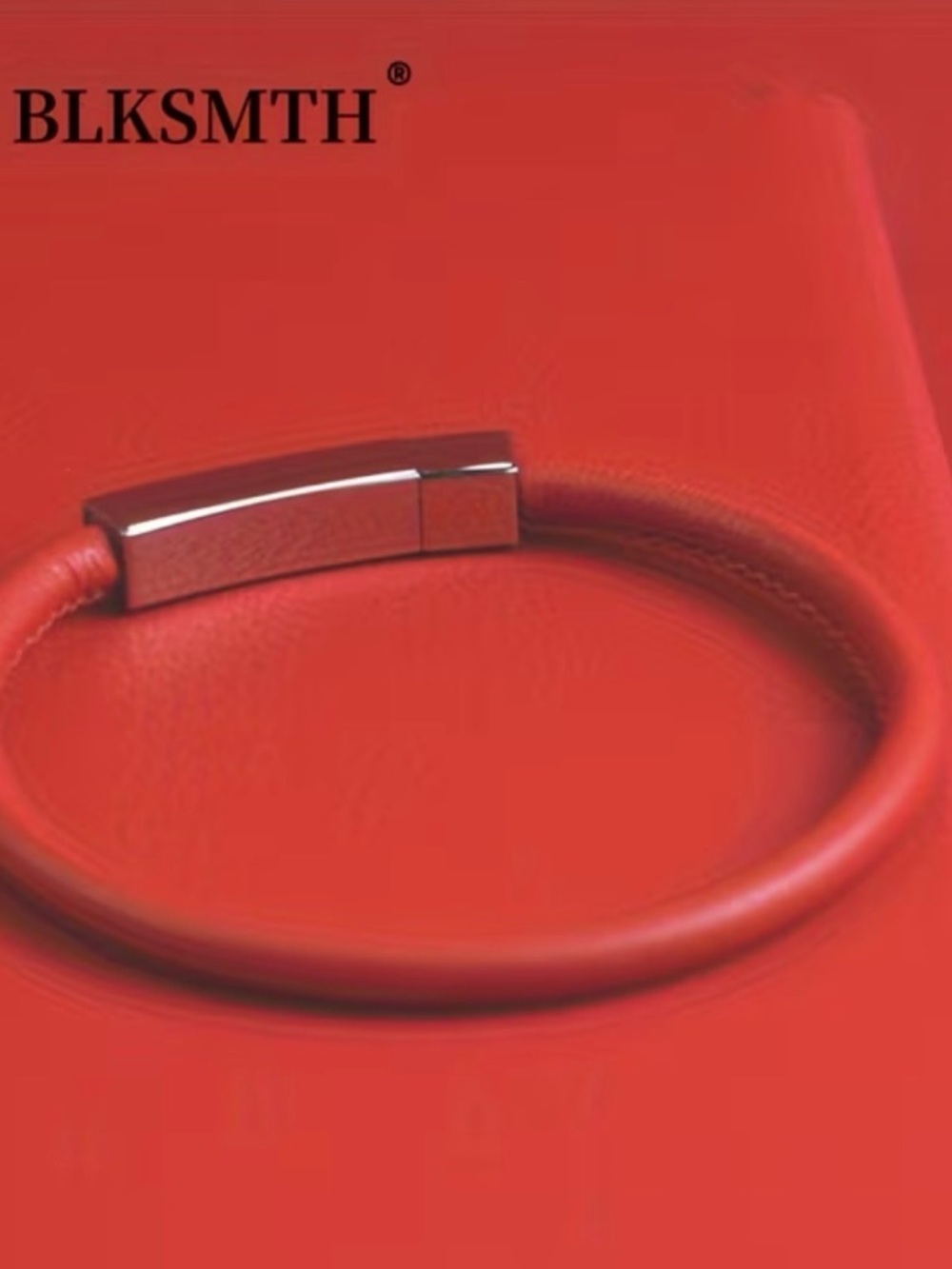 BLKSMTH. Unisex. Red Leather Bracelet with Silver Clasp - Picture 4 of 7
